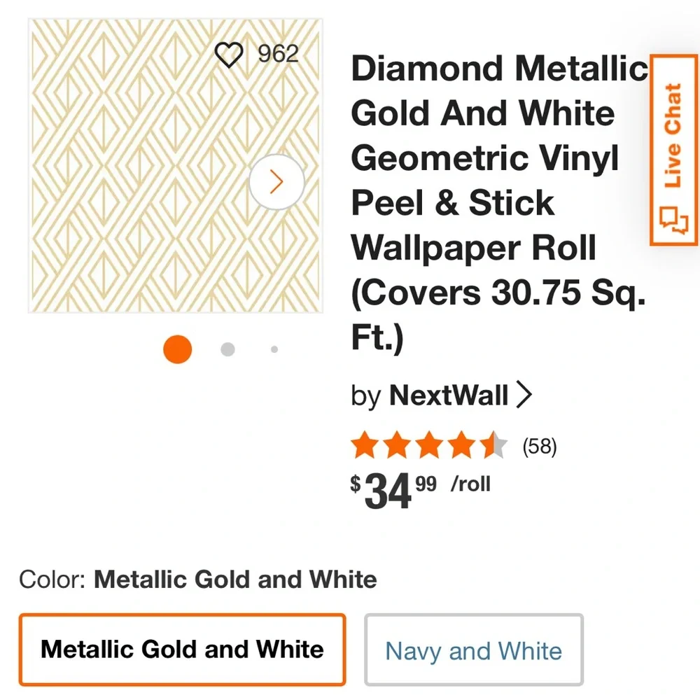 New rolls wallpaper Peel and stick metallic gold and and white geometric vinyl…